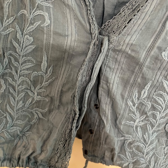 Free People Follow Your Heart Embroidered Crop Balloon Sleeve Top (S) - Picture 6 of 9